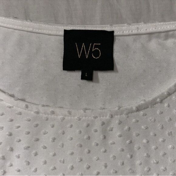 W5 x Anthro L White Swiss Dot Short Ruffle Sleeve & Hem Top - Picture 8 of 9